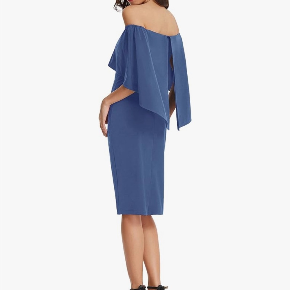 Off-the-Shoulder Midi Dress in Dusty Blue